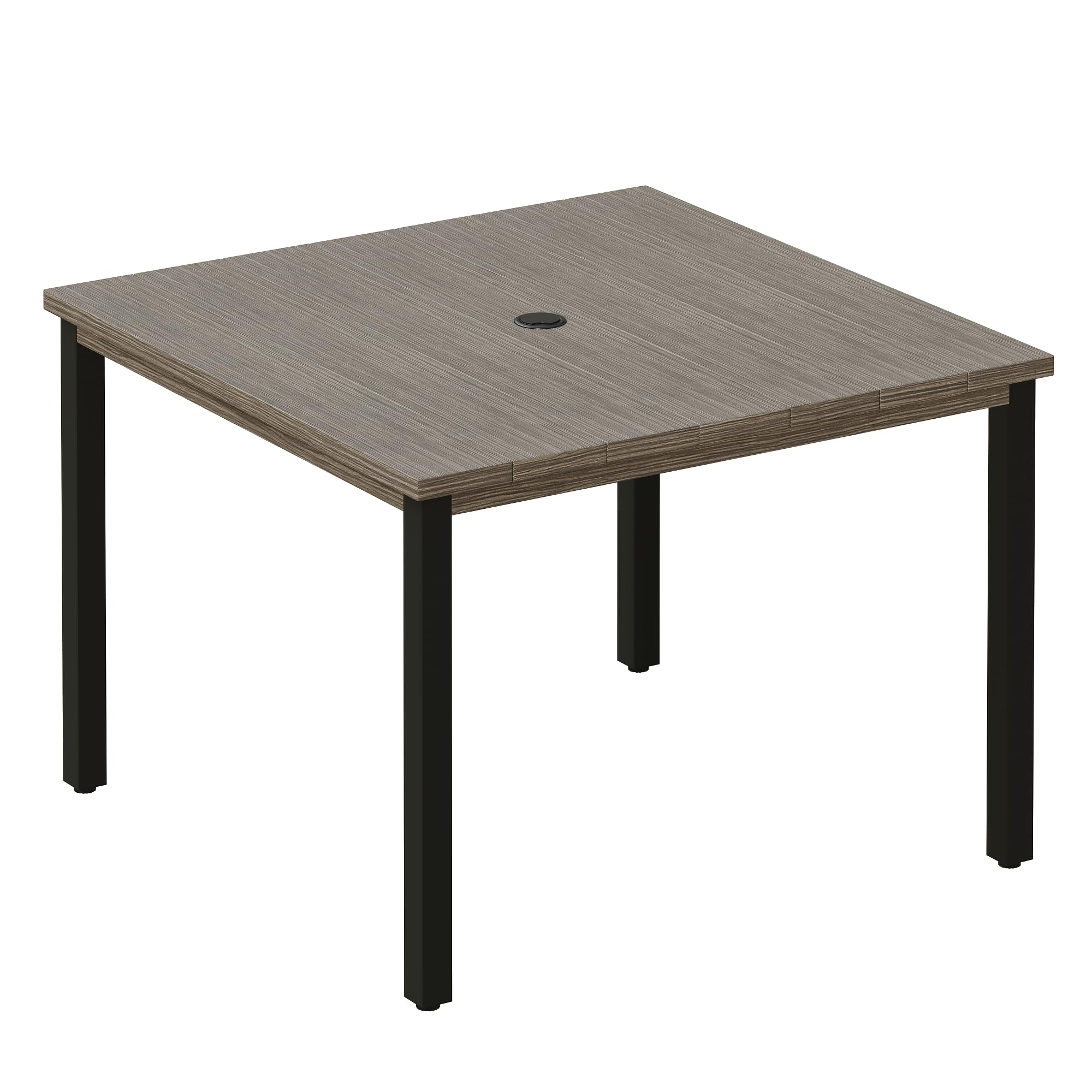 VICLLAX Square Patio Dining Table for 4, Outdoor Patio Table with Umbrella Hole for Garden Lawn Deck Backyard, Antique Grey Tabletop