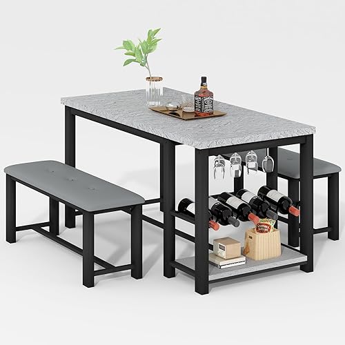 Miniatura 8 de Recaceik Juego de mesa de comedor para 2-4 personas, juego de mesa de comedor con estante para vino y soporte para copas de vino y estantes de