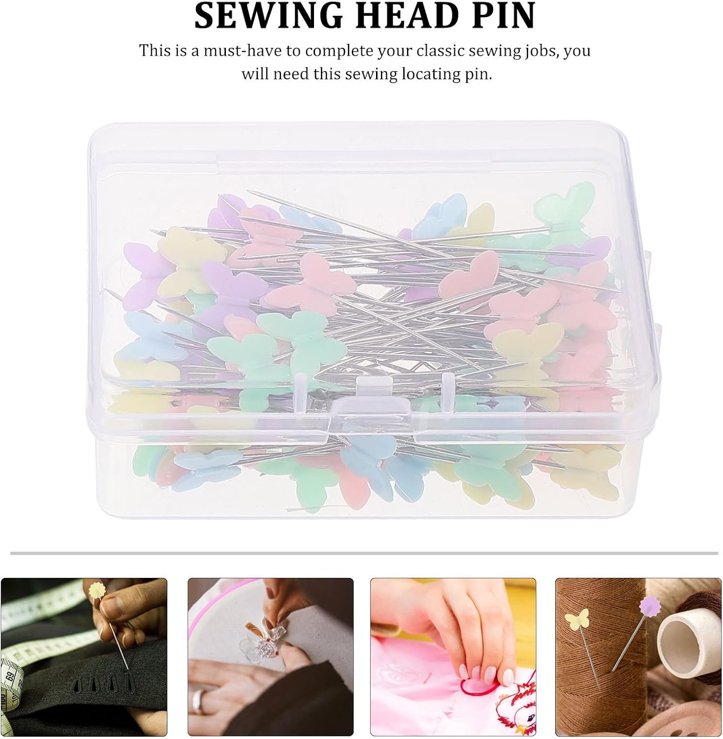 200pcs Decorative Stitching Pins with Butterfly and Plum Blossom Heads, Positioning Sewing Needles for Dressmakers and Crafts, Lightweight Steel Straight Pins for Embroidery
