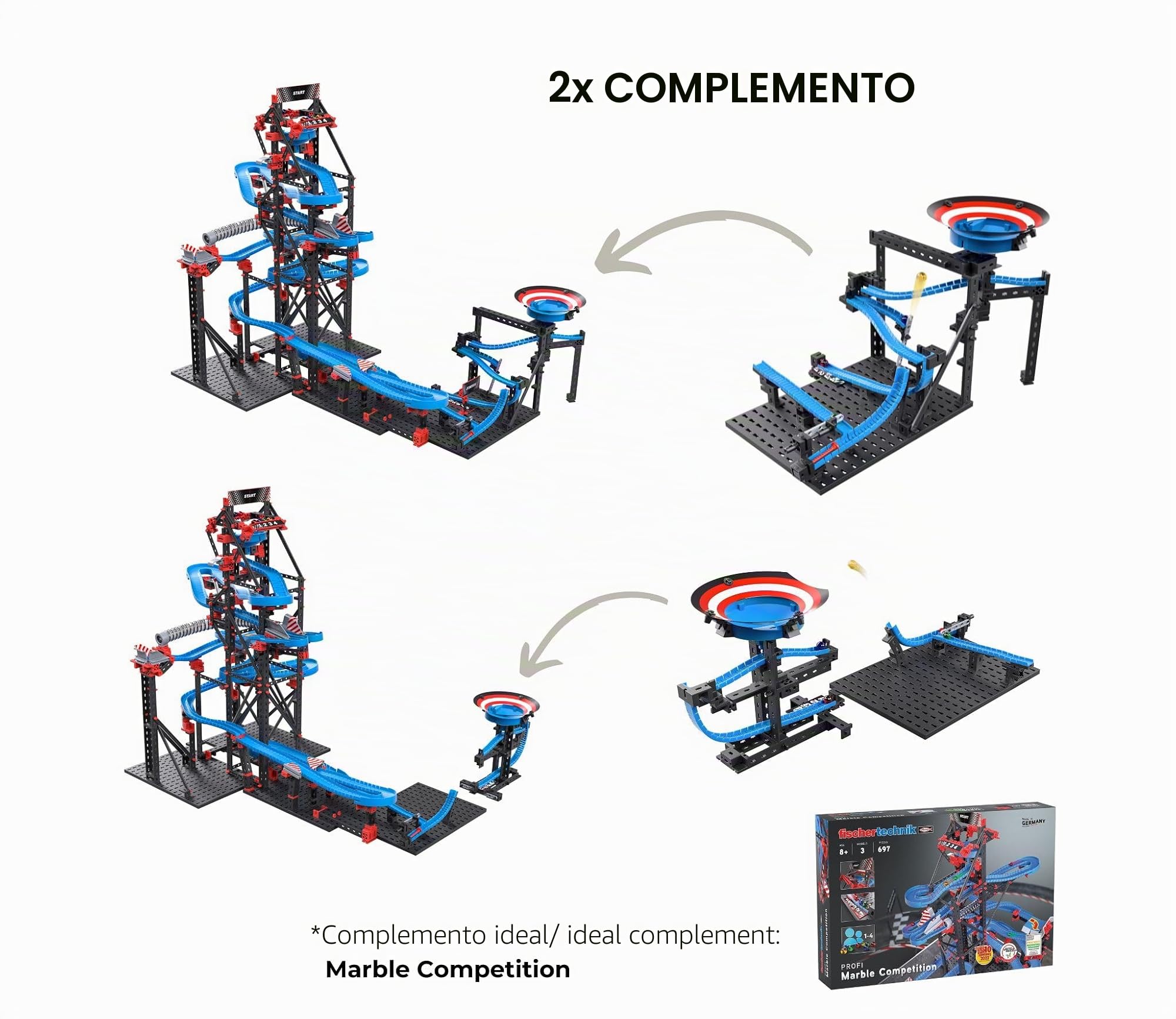 fischertechnik Marble Competition Booster 571897 – accesorio de pista de canicas, con embudo, a partir de 8 años
