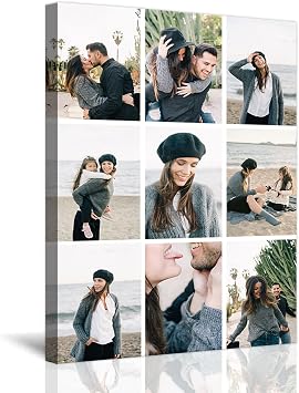 QIXIANG Multi Photo Collage Custom Canvas Wall Art - Personalized Print for Boyfriend Girlfriend Anniversary - Romantic Customized Gifts 16"x24"40x60cm Frame, Canvas-9