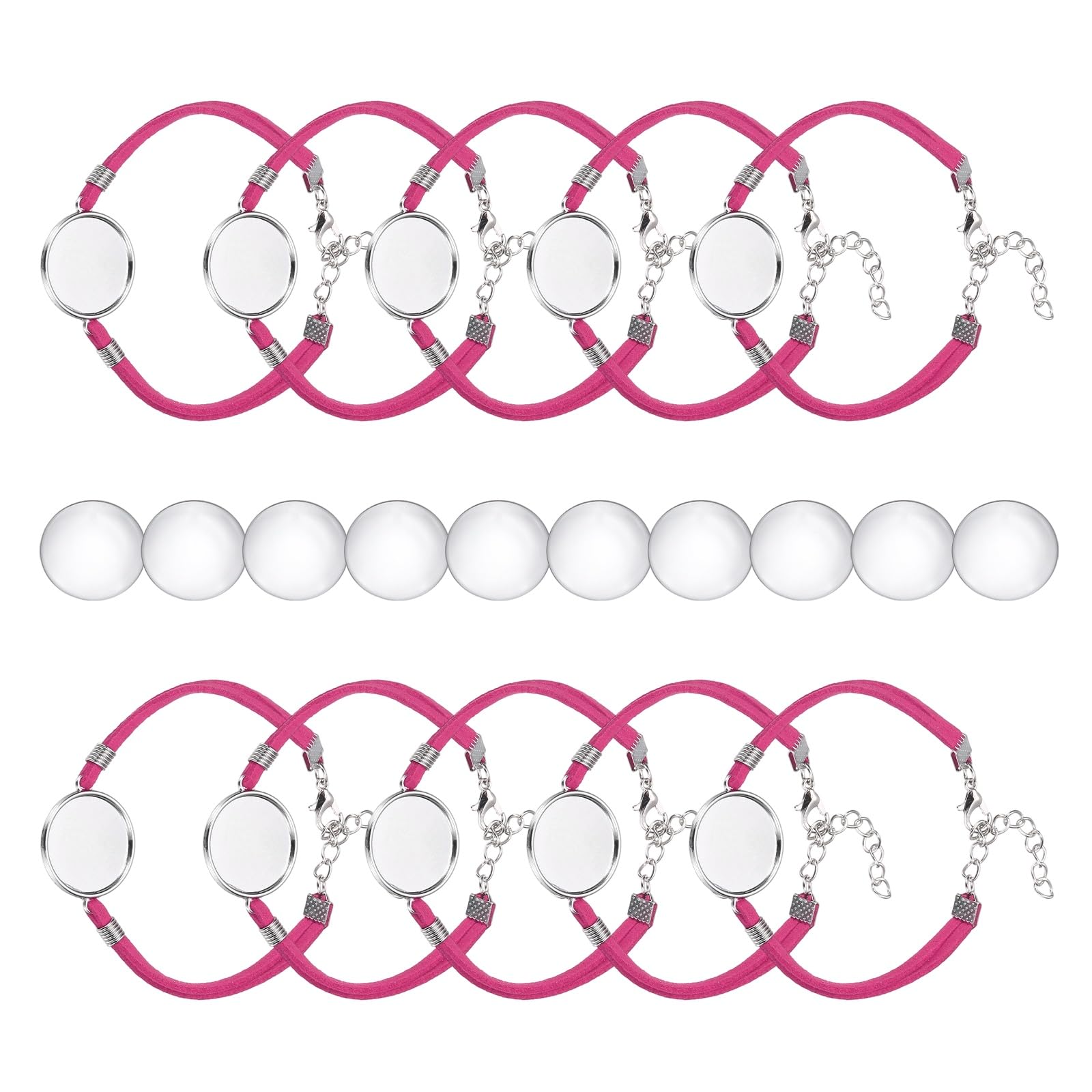 sourcing map Bracelet Blanks for Jewelry Making 10pcs 20mm Rose/Silver Color Adjustable Alloy Round Bezel Tray Base Settings with 20mm Clear Glass Multi