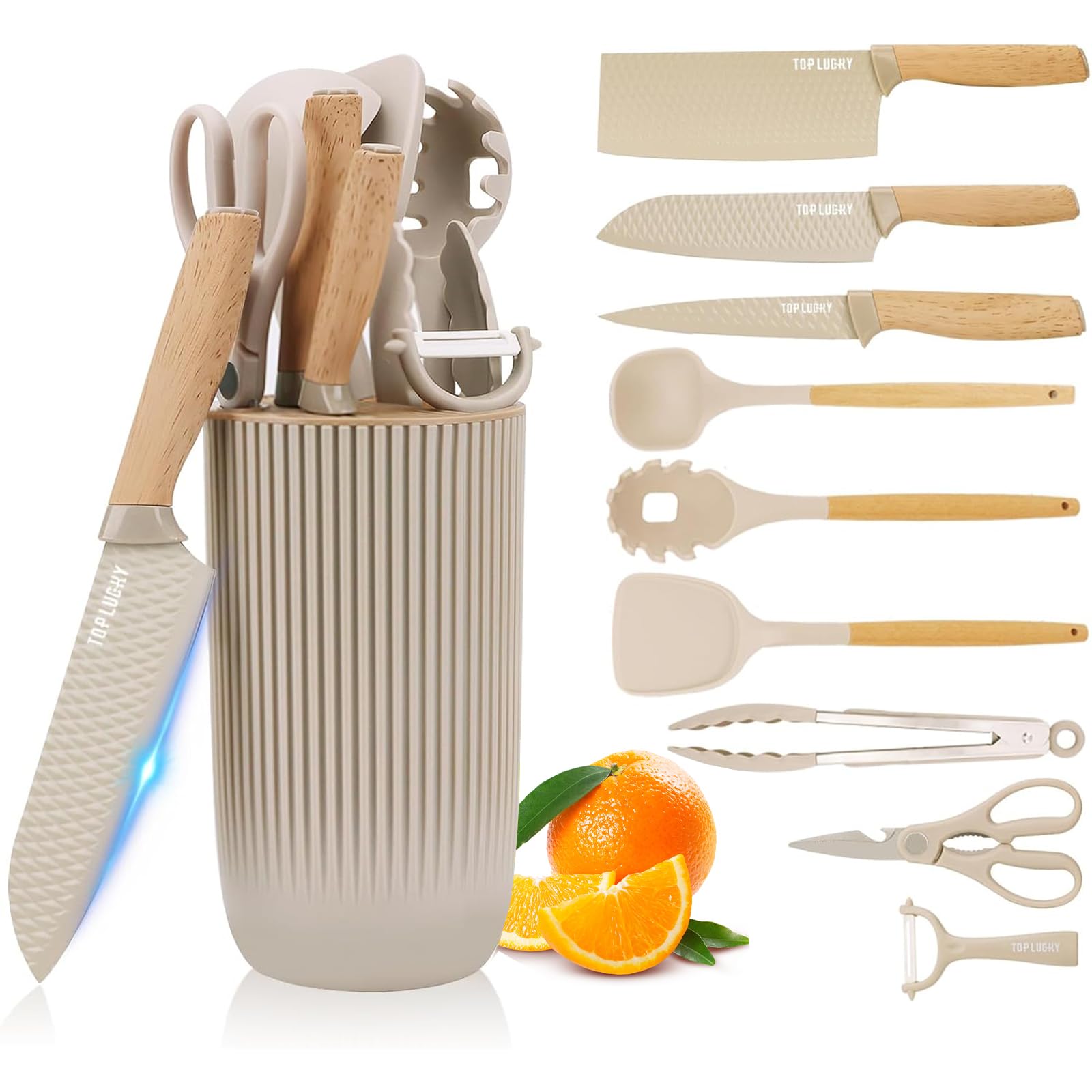 Knife Set 10 Pieces Professional Kitchen Knife Set with Universal Knife Block Non-stick Heat Resistan Kitchen Tools and