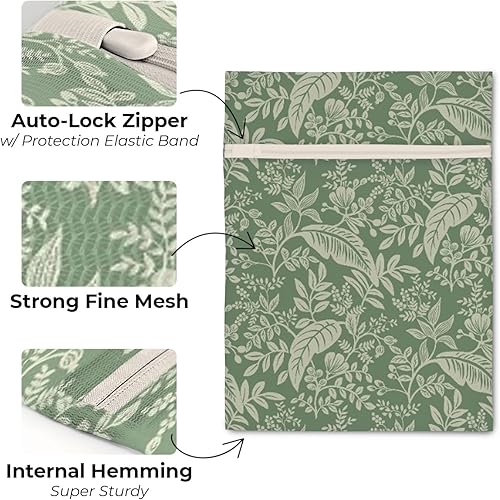 Miniatura 3 de 3 bolsas de lavandería duraderas de malla fina para prendas delicadas de 12 x 16 pulgadas (3 medianas) (verde botánico)