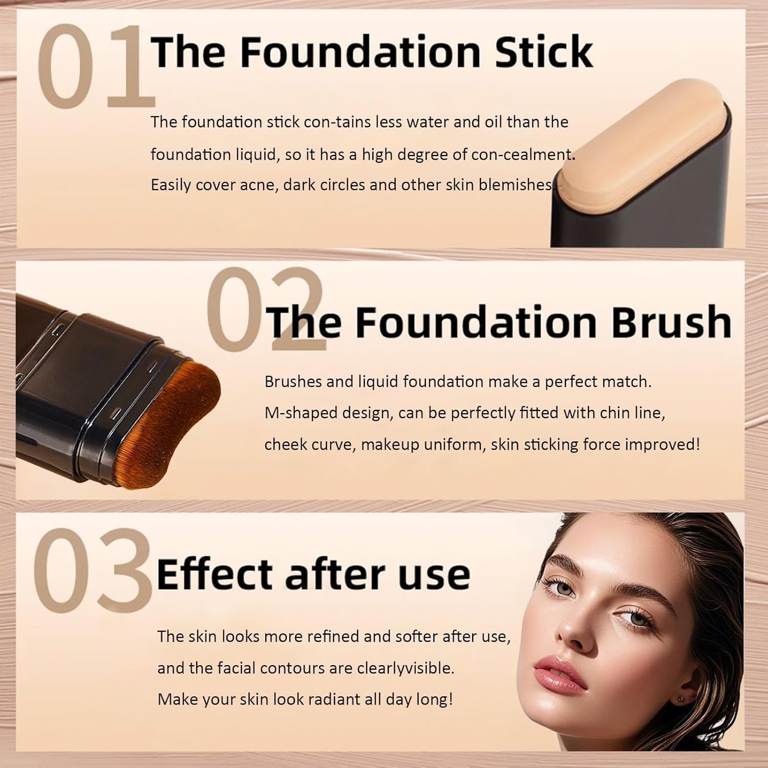2 in 1 flawless eraser foundation stick | korean hydrating lightweight foundation with built-in brush | waterproof, thin coverage for all skin types (altra) 3
