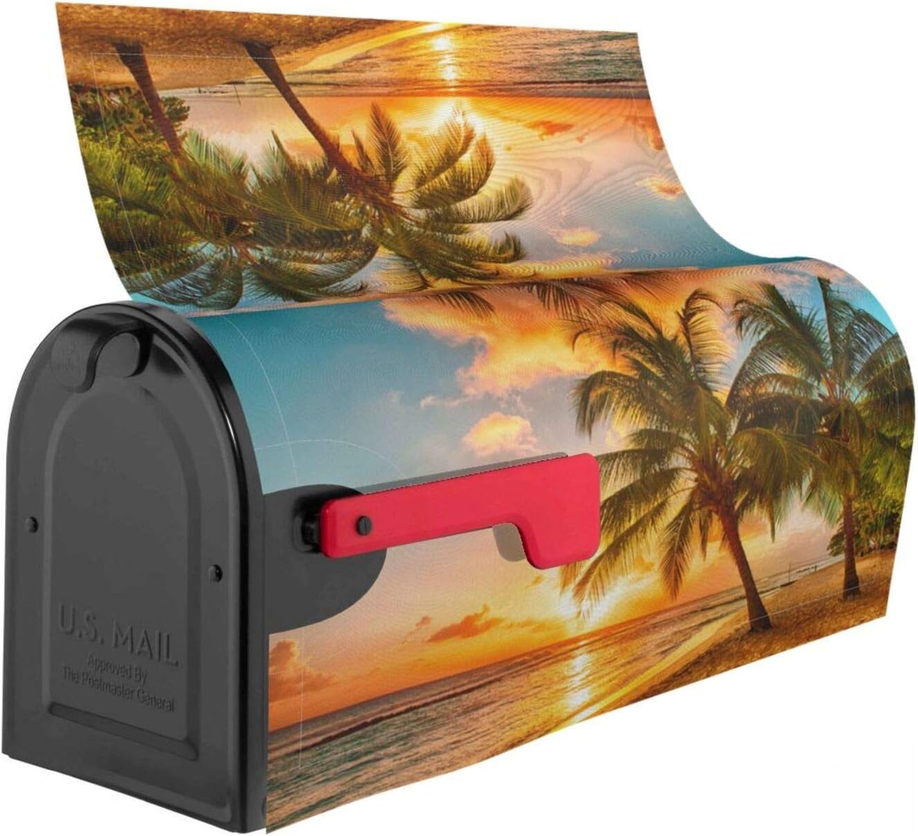 Beach Palm Trees Mailbox Cover Magnetic Sunset Over The Sea Waterproof Mailbox Wraps Post Letter Box Decor 21x18 in