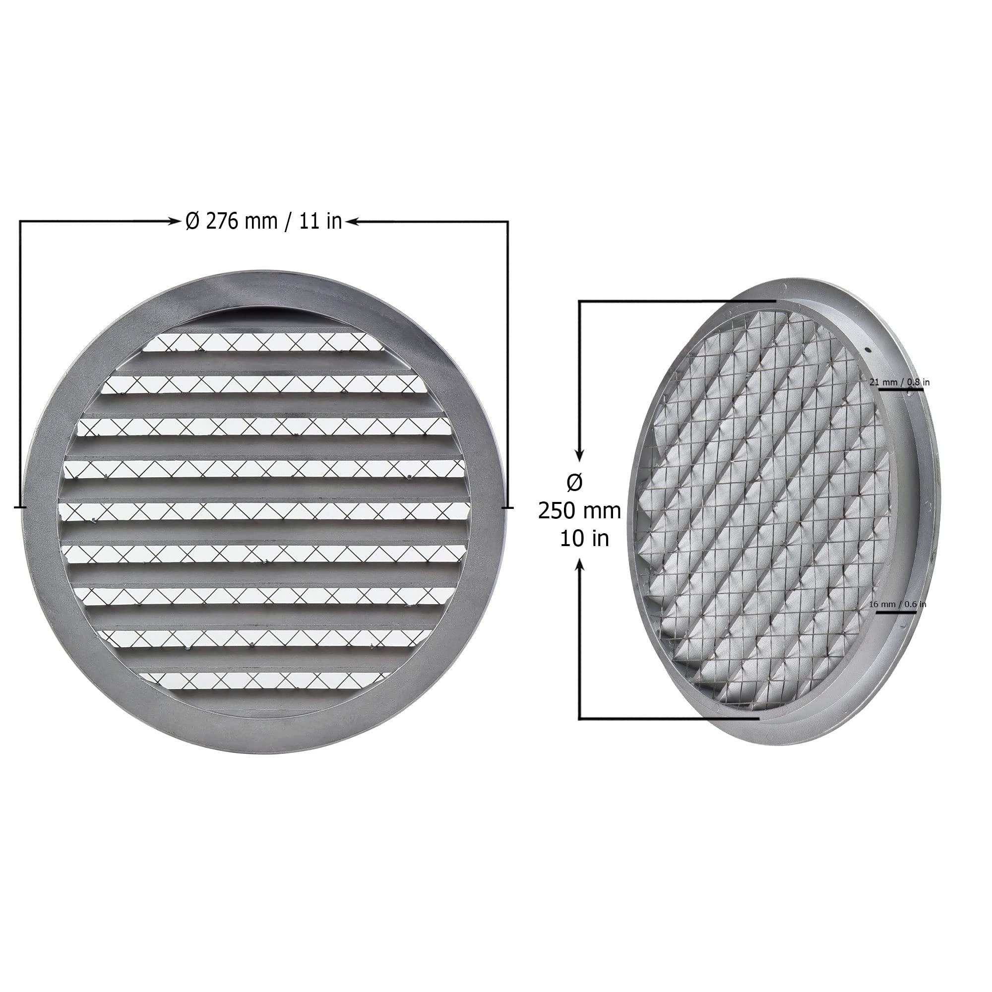Ø 250mm Griglia di Aerazione Circolare in Alluminio - Griglie di Ventilazione con Rete di Protezione contro Topi