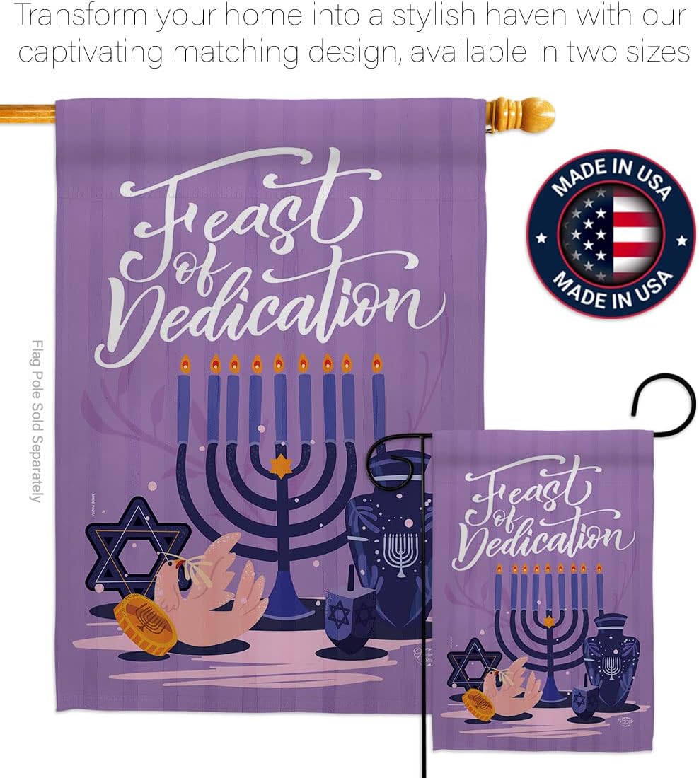 Feast of Dedication Garden Flag Pole Home Decor Banner Room Wall Art Patio Front Porch Outdoor Decorations Small Tapestry Yard Sign Wintertime Candle Bonsai Menorah Jewish Chanukah David Made In USA