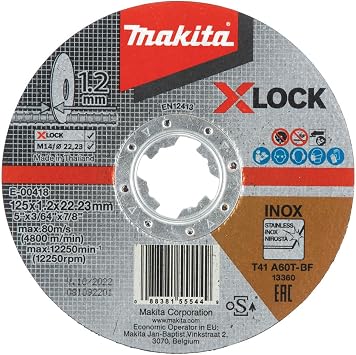 Makita E-00474 X-Lock 5" x .045" x 7/8" Type 1 General Purpose 60 Grit Thin CutOff Wheel for Metal and Stainless Steel Cutting