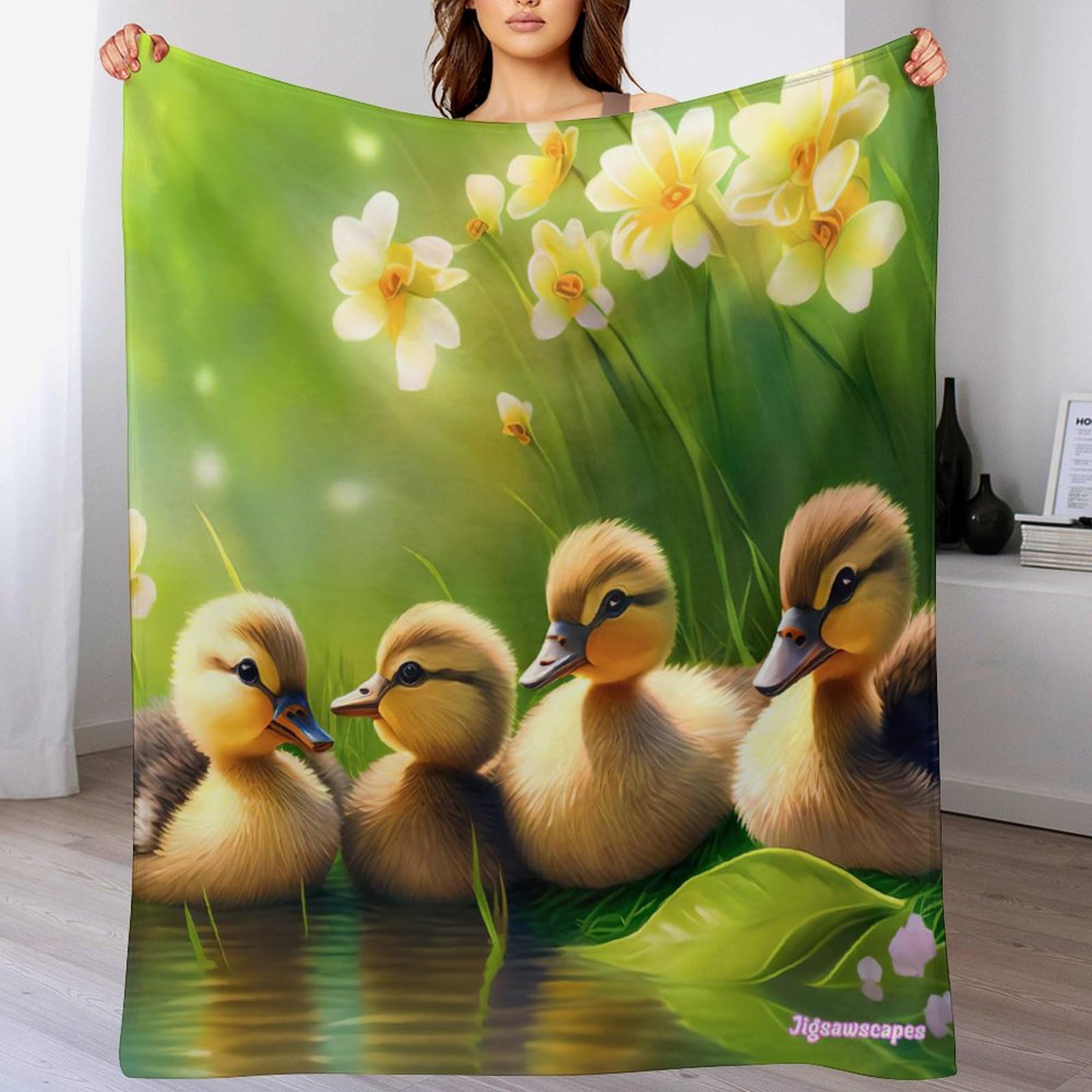 Couverture polaire en flanelle 140x180cm jaune canard pour lit et canapé