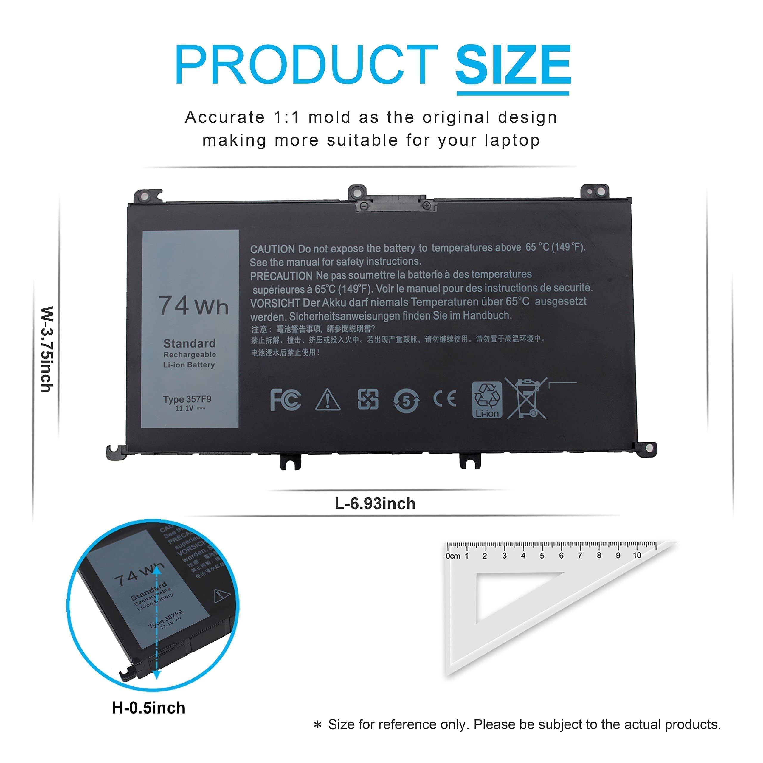 74Wh Type 357F9 71JF4 Battery for Dell Inspiron 15 7000 Gaming 15 7559 i7559 7557 i7557 5577 7567 5576 7566 i7559-5012GRY i5577-7342blk-pus INS15PD Series P65F P65F001 P57F 71jf4 071jf4 0GFJ6 0357F9