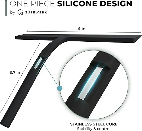 Miniatura 4 de GÜTEWERK Escobilla de ducha para puertas de vidrio, escobilla de silicona para ventanas, baño y limpieza de vidrio, color negro, 9 pulgadas