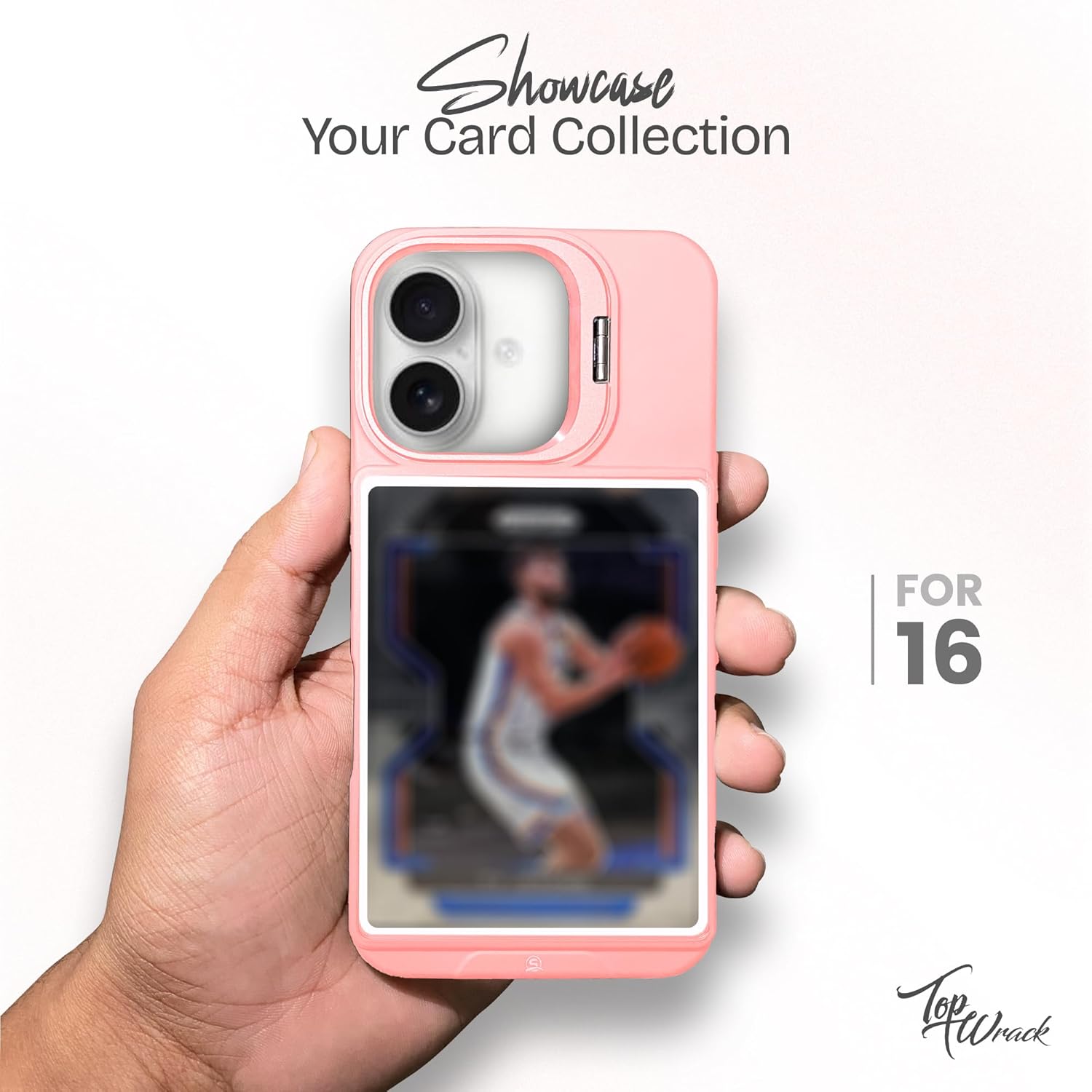 Display Phone Case for iPhone 16 – Clear Back Card Holder Case with Built-in Kickstand, Includes 5 Protective Card Sleeves, Slim Drop Protection (Pink)