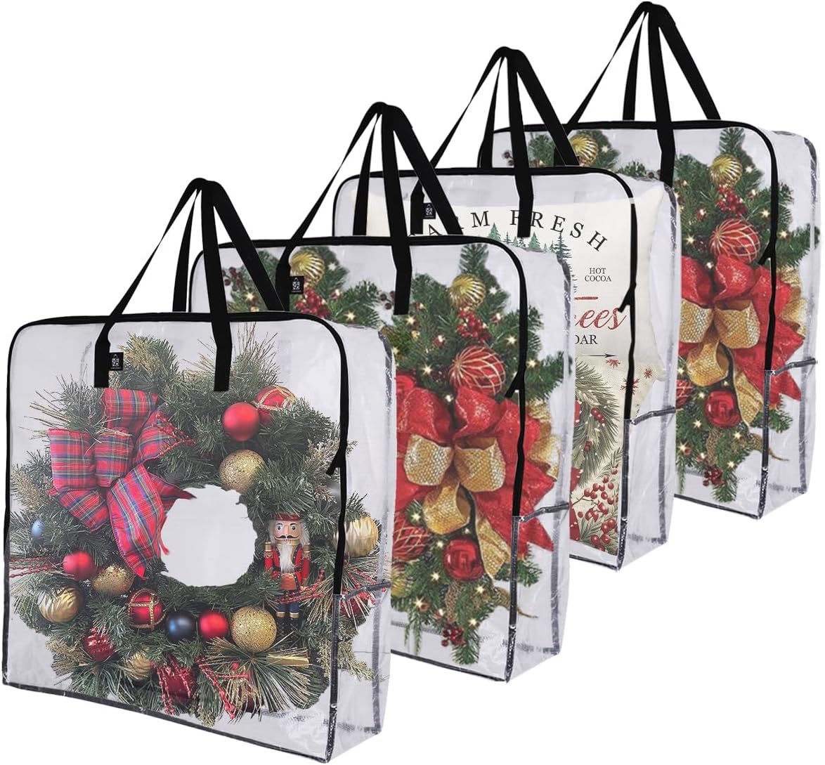4-Pack Clear Wreath Storage Bags for Christmas Decor & Holiday Organizing 4-Pack Clear Wreath Storage Bags for Christmas Decor & Holiday Organizing