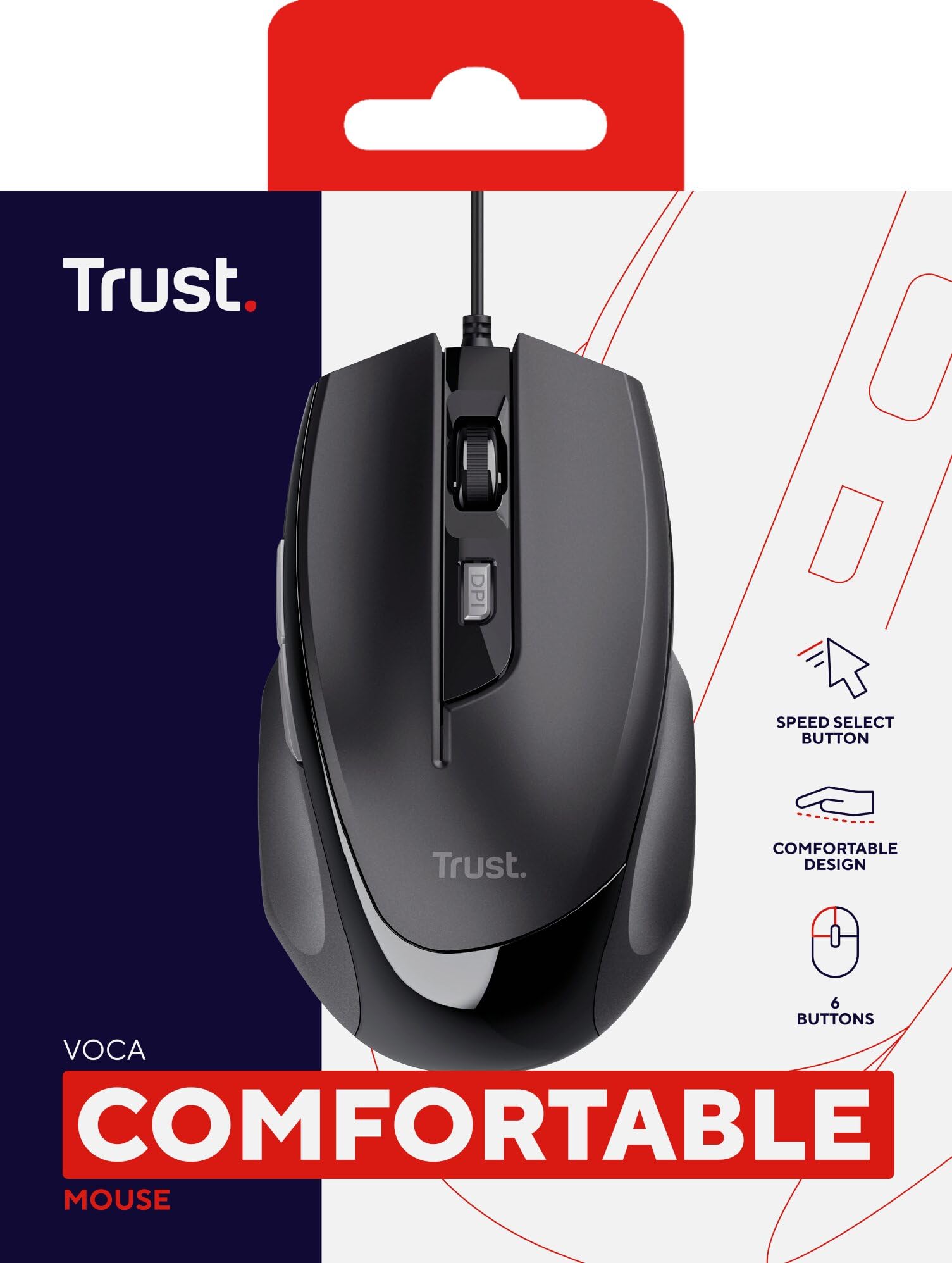 Trust Voca Comfort 23650 Mysz Optyczna, Czarny, 11 cm