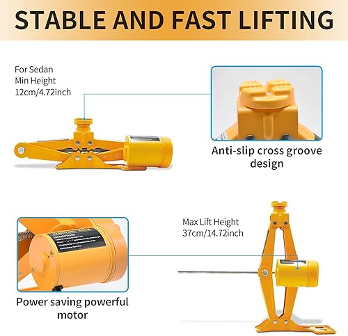 Miniatura 11 de E-HEELP Gato eléctrico de tijera para coche, 3 toneladas, 12 V, con llave de impacto para SUV, sedán y cambio de neumáticos +Llave,+Llave+Bomba,Jack