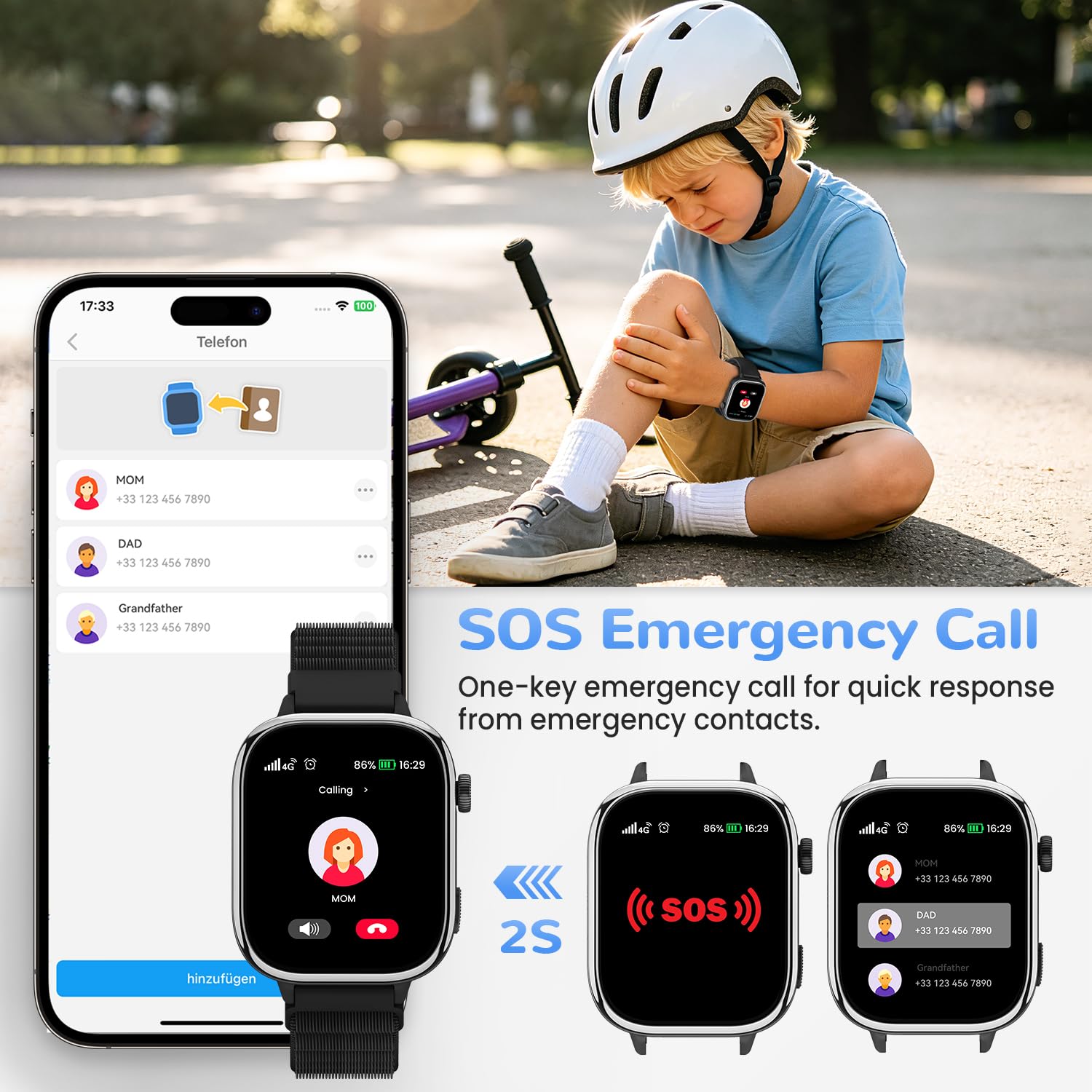 4G Montre Connectée Enfant GPS, Smartwatch Enfant avec Appel Vidéo, SOS, SMS Chat Vocal, Mode École, Podomètre, Réveil, Suivi du Sommeil, IP68, Montre Telephone pour Garçons et Filles Cadeau, Noir