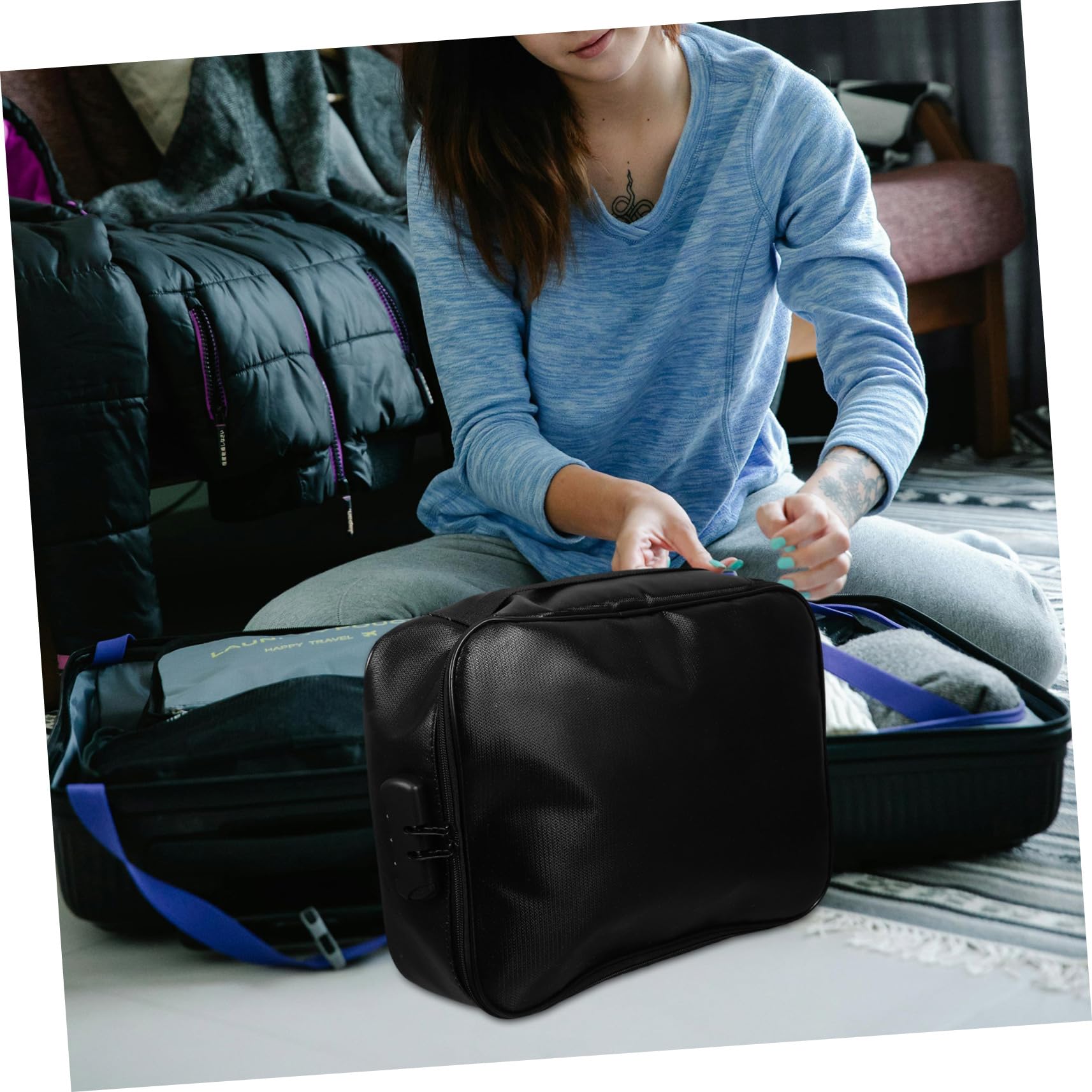 Borsa Portadocumenti Ignifuga Nera, Design Multistrato per Viaggio | Chiusura Password, Tessuto in Fibra di Vetro, Uso Quotidiano e Archivio