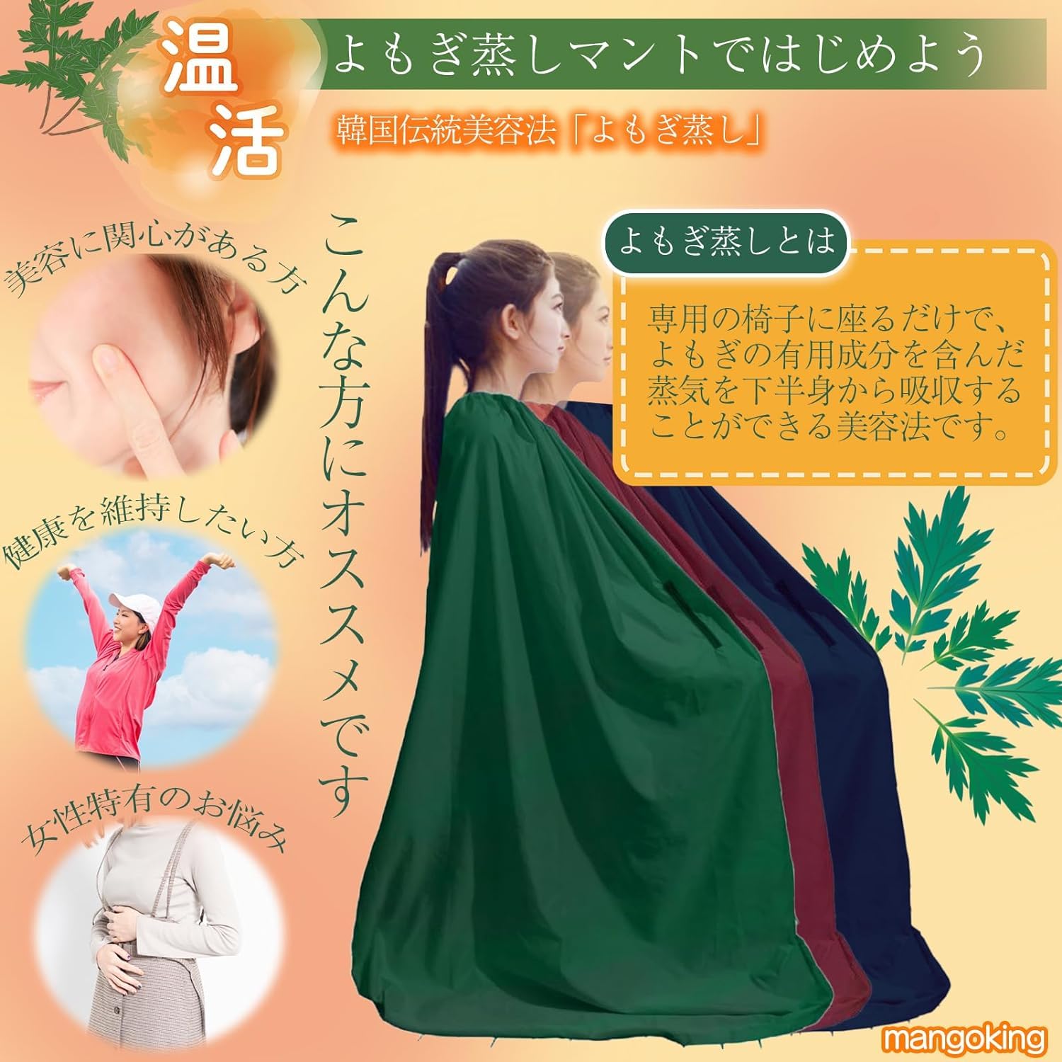よもぎ蒸しセット 6点 椅子 マント 鍋 クッション シート ハーブパック 