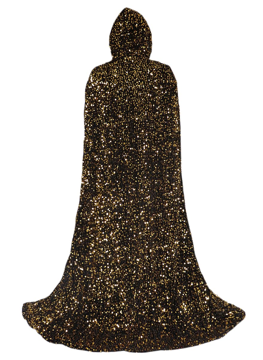 Coolwife Velvet Cloak Cape Wizard Hooded Party Halloween Cosplay Costumes for Men Women 53” (X Sequin Gold Black) - Image 3