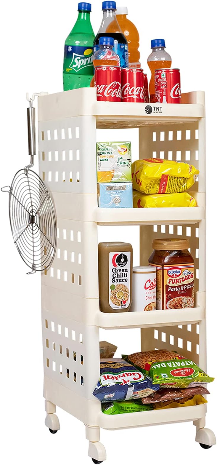 TNT THE NEXT TREND Fizzy Plastic 4 Tier Multi-Purpose Storage Organizer Racks for Home, Kitchen, Bathroom with Wheels (Ivory, 4 Layer)