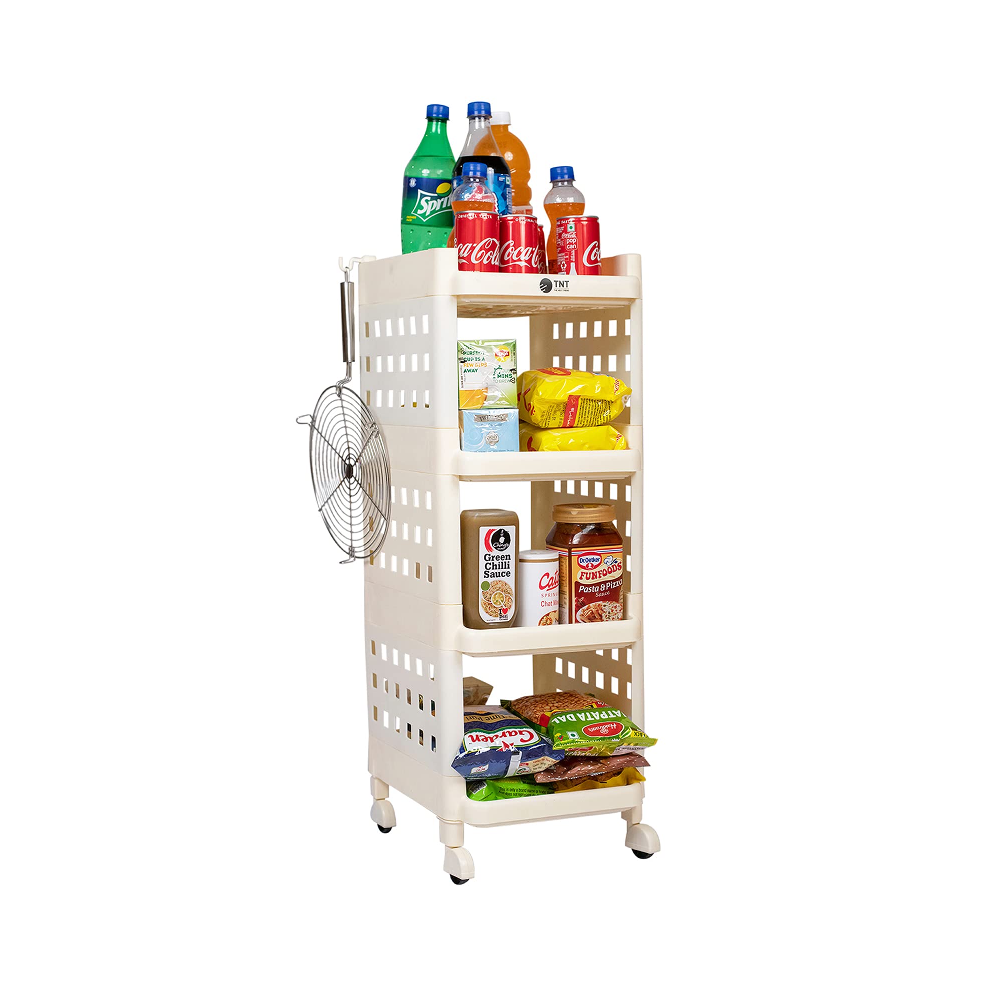 TNT THE NEXT TREND Fizzy Plastic 4 Tier Multi-Purpose Storage Organizer Racks for Home, Kitchen, Bathroom with Wheels (Ivory, 4 Layer)