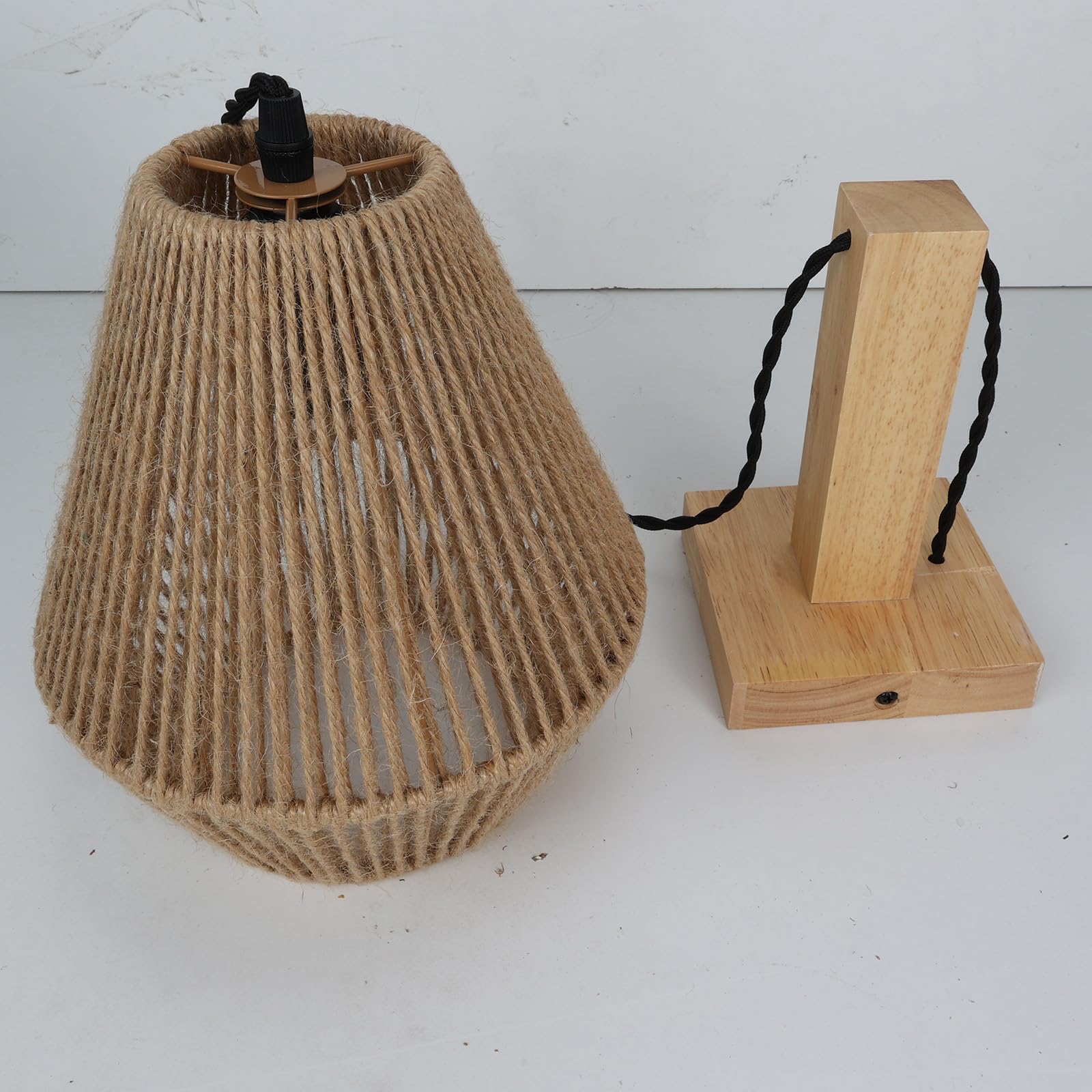 Alpinaluz Applique Murale en Bois avec Abat-jour en Corde de Yute Tissée à la Main, Hauteur Réglable, Style Bohème Artisanale pour Chambre, Salon ou Couloir, Douille E27 Compatible LED