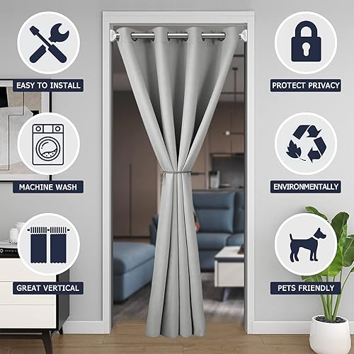 Miniatura 6 de Cortina de puerta para privacidad de puerta, cortinas corredizas para puerta de armario, 80 pulgadas de largo, con aislamiento térmico, para divisor