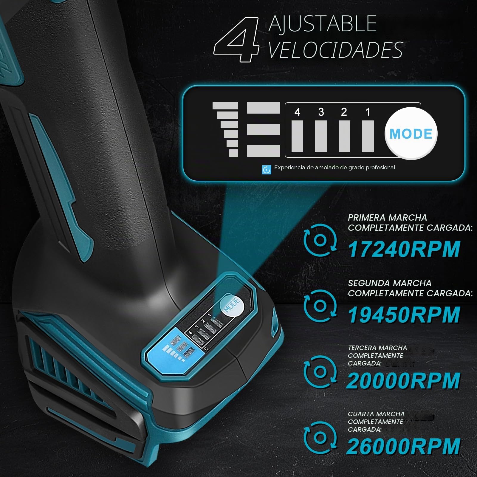 Lijadora recta con batería de 18 V, sin escobillas, portabrocas de 6 mm y 4 velocidades variables (sin batería)