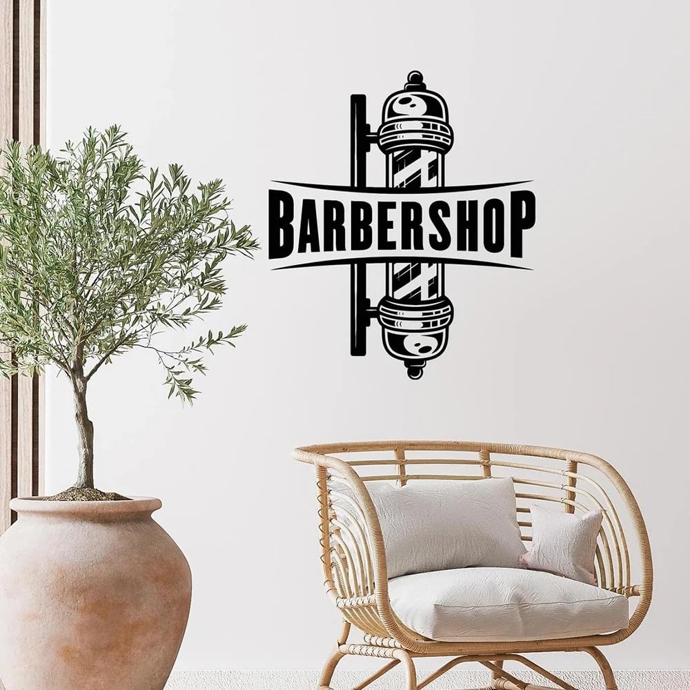 Barbershop Sign Vinyl Wall Decal Barber Shop Decor Men’s Grooming Salon Barbershop Pole Wall Sticker Removable Wallpaper 42X36CM