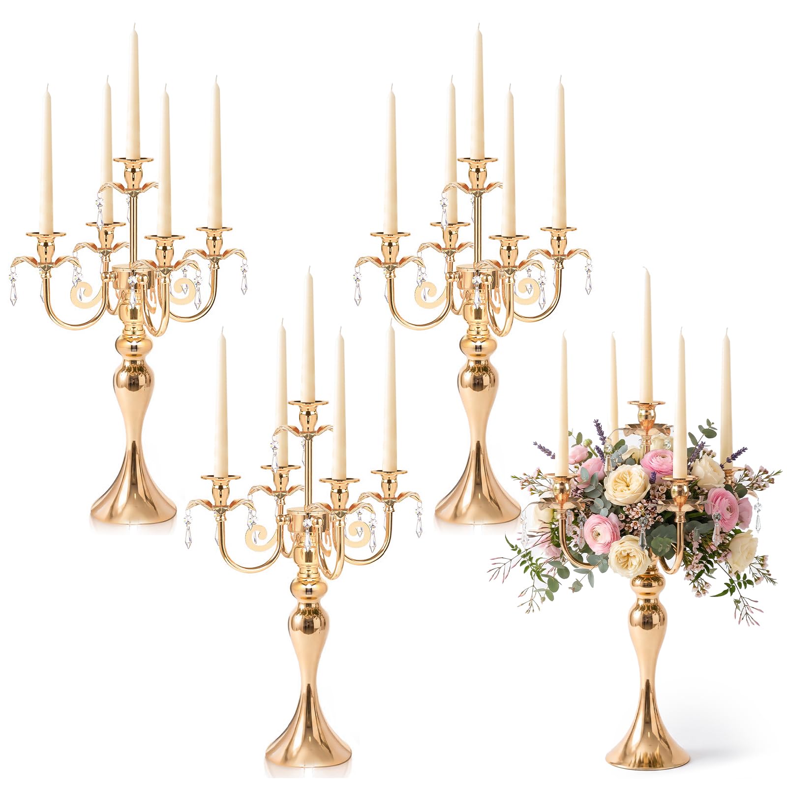 51 cm hoher 5-Armiger Kerzenleuchter für Tisch, eleganter Kerzenhalter aus Metall, Retro-Kerzenständer, Tischdekoration für Party, Events, Zuhause, Hochzeitsdekoration (4, Gold)