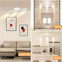 Vista 9 de BoostArea Lámparas de baño de 3 luces, modernas luces blancas de pared con pantalla de vidrio transparente, luz de techo flexible para espejo