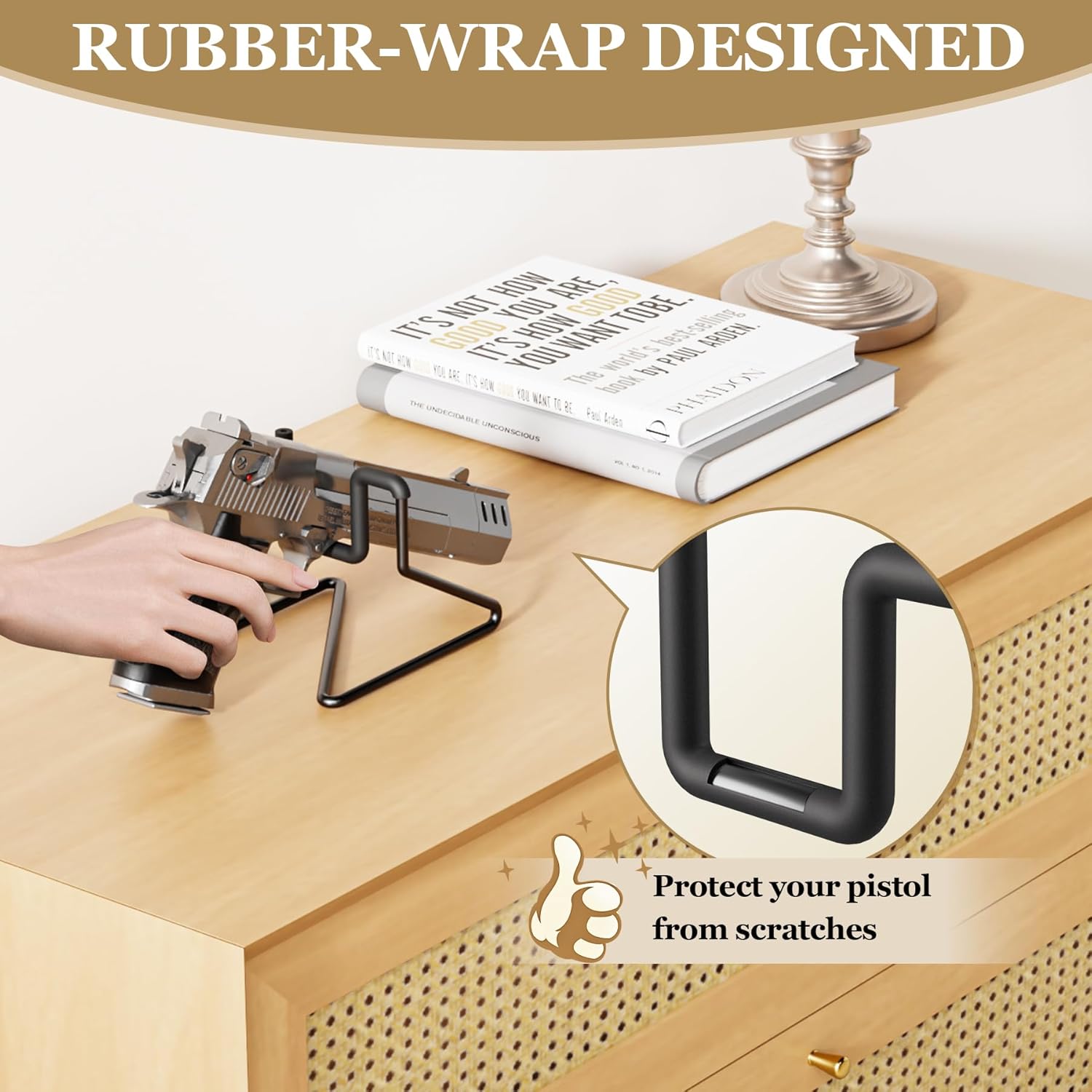 Pistol Display Stand - Rubber-Wrap Handgun Display Holder, Revolver Display Stand for Safe, Cabinet and Nightstand, Pistol Display Rack, Pistol Stand for Handguns, Gun Holder Stand