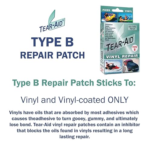 Miniatura 2 de TEAR-AID Vinyl Repair Kit Type B Clear Patch for Vinyl and Vinyl-Coated Materials Works on Vinyl Tents Awnings Air Matresses Pool Liners  More Green