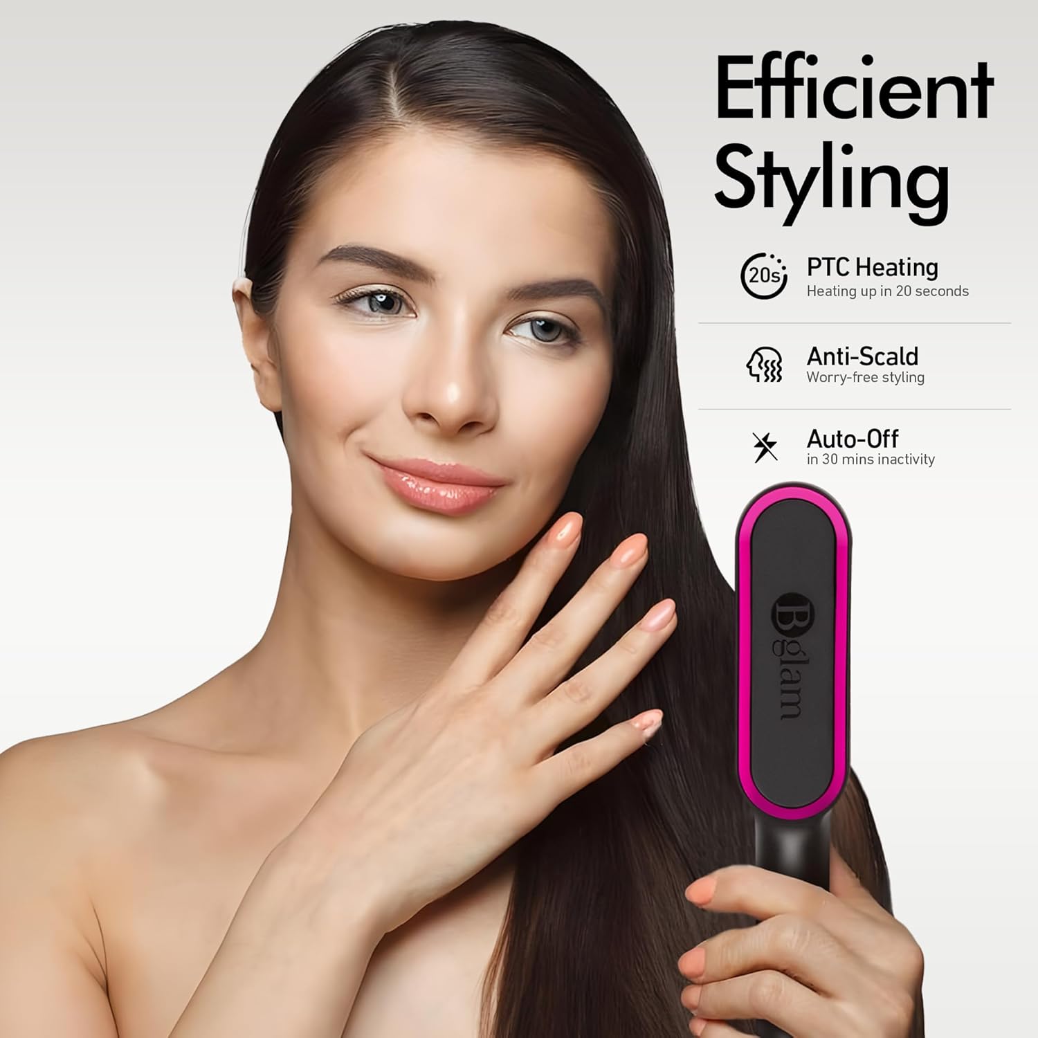 Hair Straightener Brush, Anti-Scald Straightening Comb for Women, Fast-Heating Ionic Hair Tool with 6 Adjustable Heat Temps Control, 30s Quick Heat Up & 20-Minute Auto-Off Safety Feature, Black - Image 7