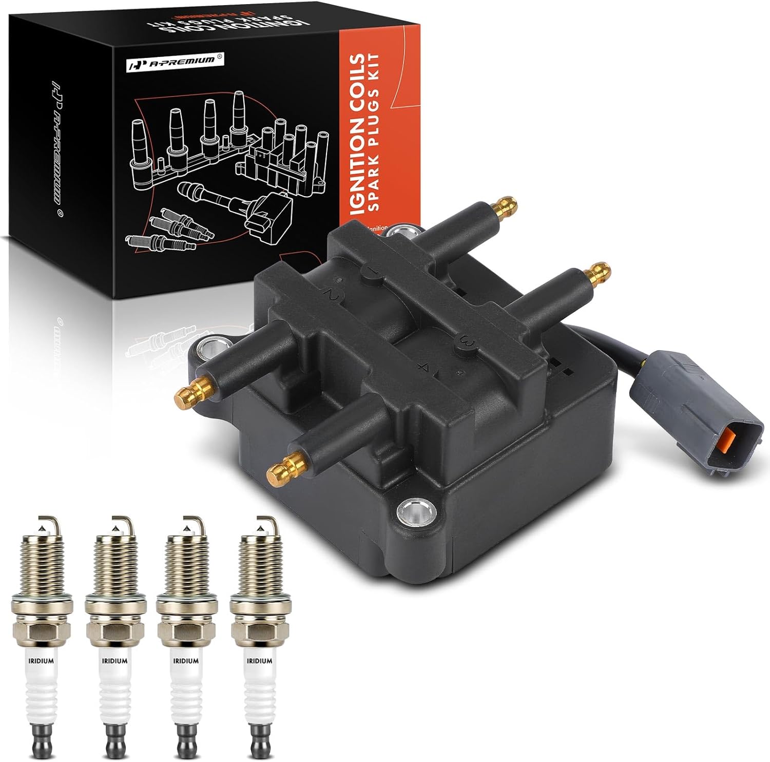 A-Premium 1x Ignition Coil Pack and 4x Iridium Spark Plugs Compatible with Subaru Forester 1998, Legacy 1998-2003, 2.2L 2.5L