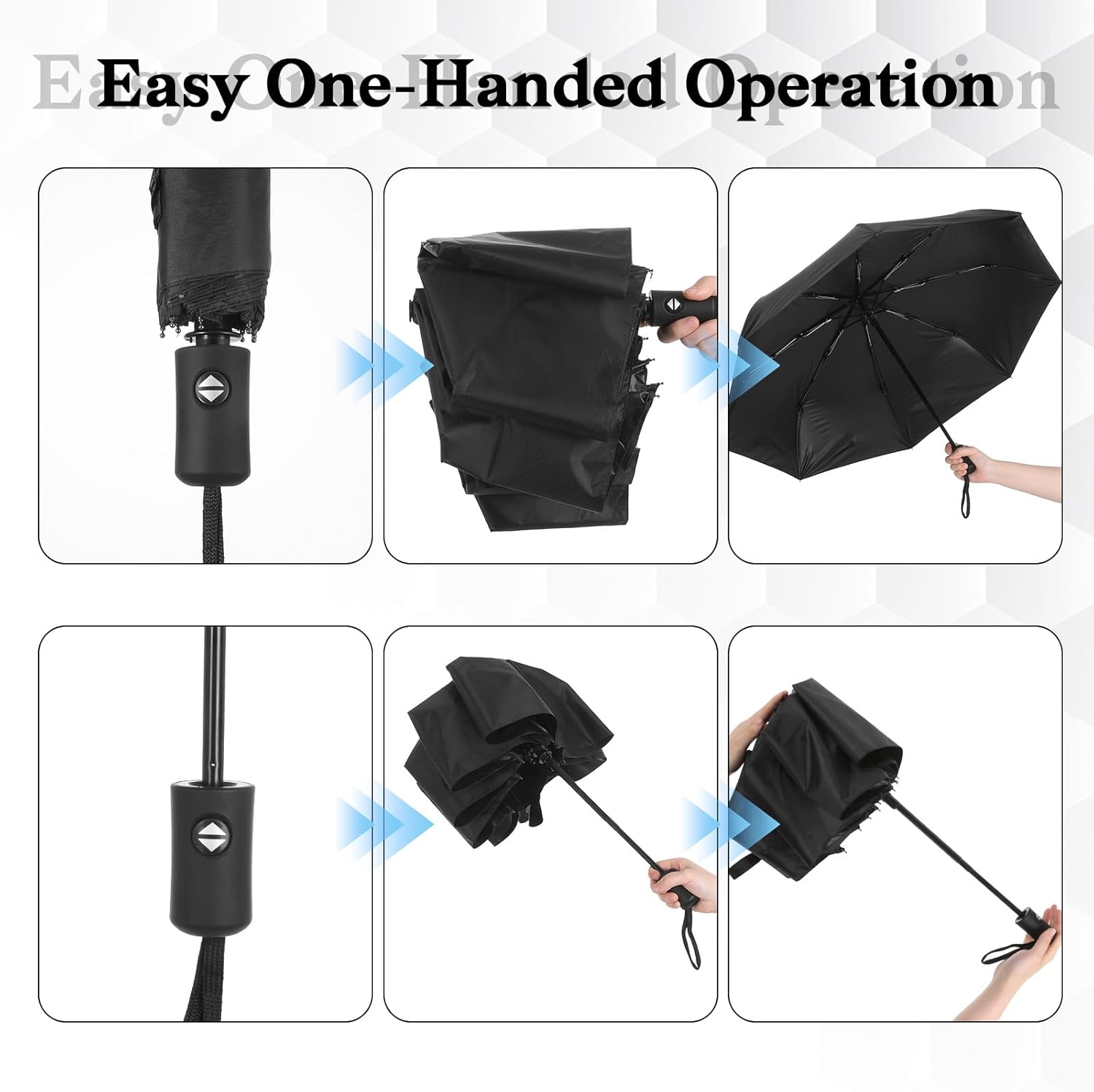 6 Pcs Travel Compact Umbrella Small Light Umbrella Black Automatic Open Close Umbrellas for Rain, Men Women