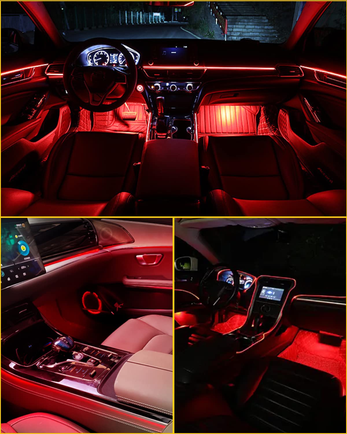 El Wires - Tira de luz LED de ambiente decorativa para interior de coche, 5 m, luz de neón, decoración de borde de costura, letrero de bricolaje con USB (rojo)