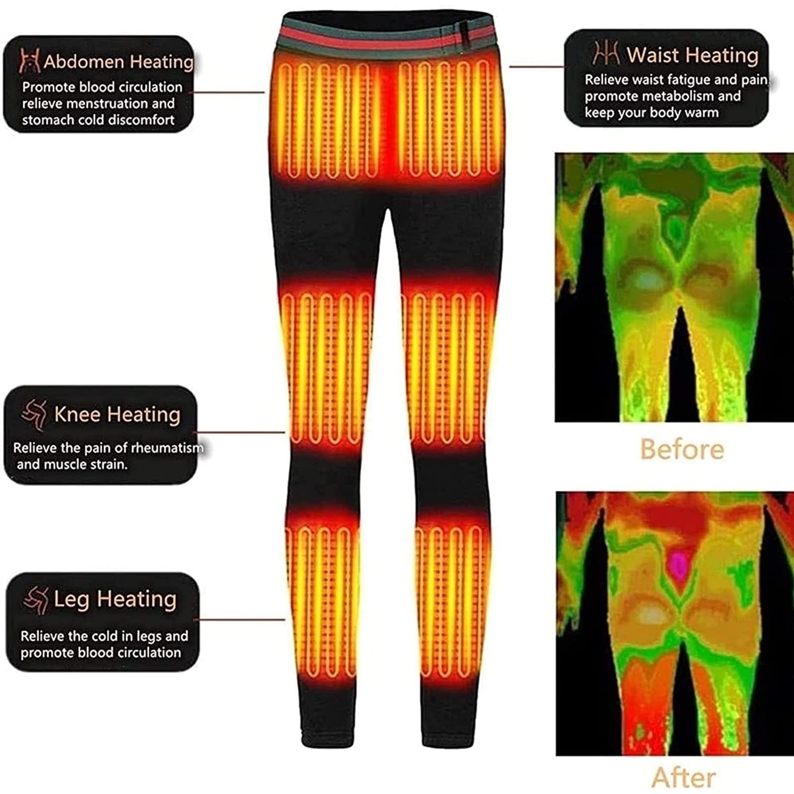 Pantalones Térmicos Eléctricos Ropa Interior Térmica Aislada con Ajuste de Temperatura de 3 Niveles para Mujer Negro Talla L