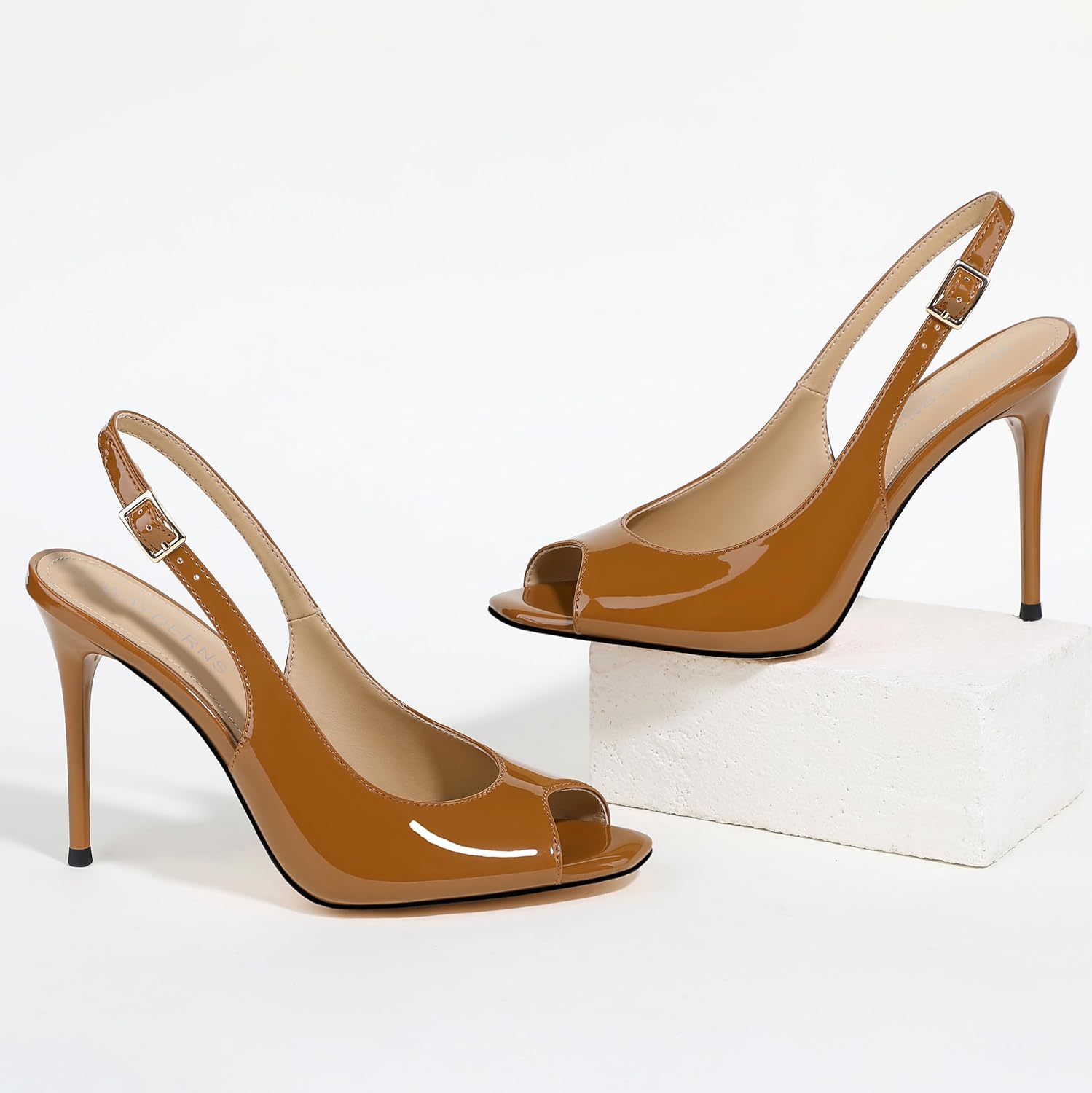 WAYDERNS Peep Toe High Heels for Women Slingback V Peep Toe Women's Pumps Patent Leather Stiletto Heels Sling Back Thin Heels Bride Party Clubbing Dress Shoes with 4 Inch Heel - Image 4