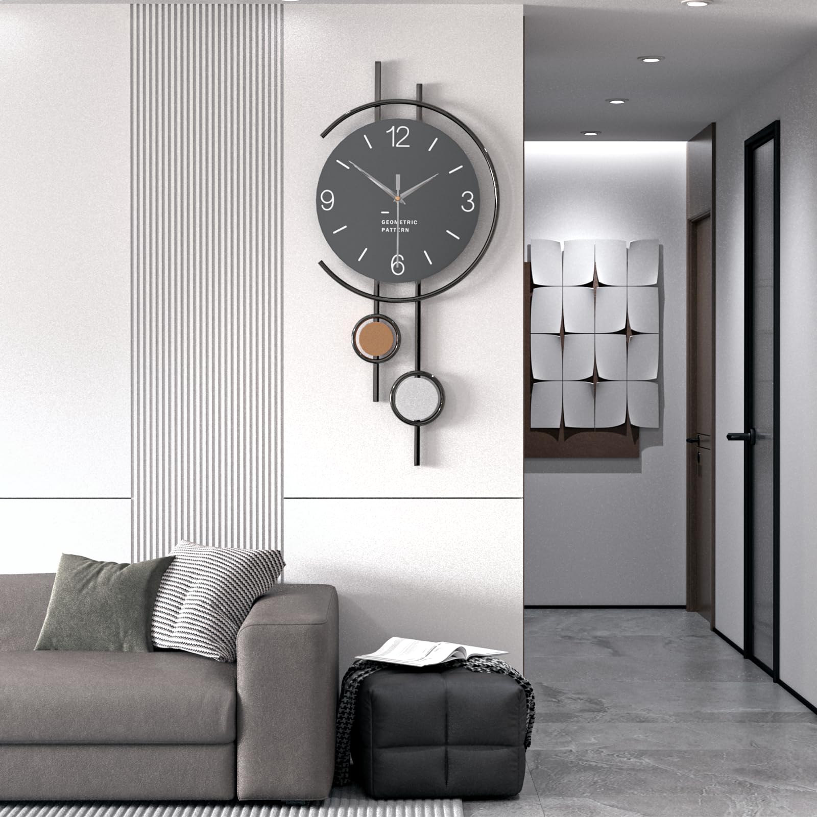 Modern Wanduhr Kreativ Minimalistisch Metallrahmen Dekorative Wanduhren Stumm ohne Tickgeräusche Batteriebetrieben Quarzuhr Art Decor für Wohnzimmer Schlafzimmer Büro Küche, Schwarz