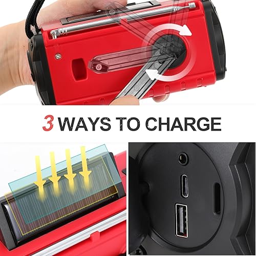 Miniatura 3 de Radio de manivela de emergencia de 10000 mAh, radio de alerta meteorológica AM FM NOAA, pantalla digital, manivela de 3 vías, radio solar con