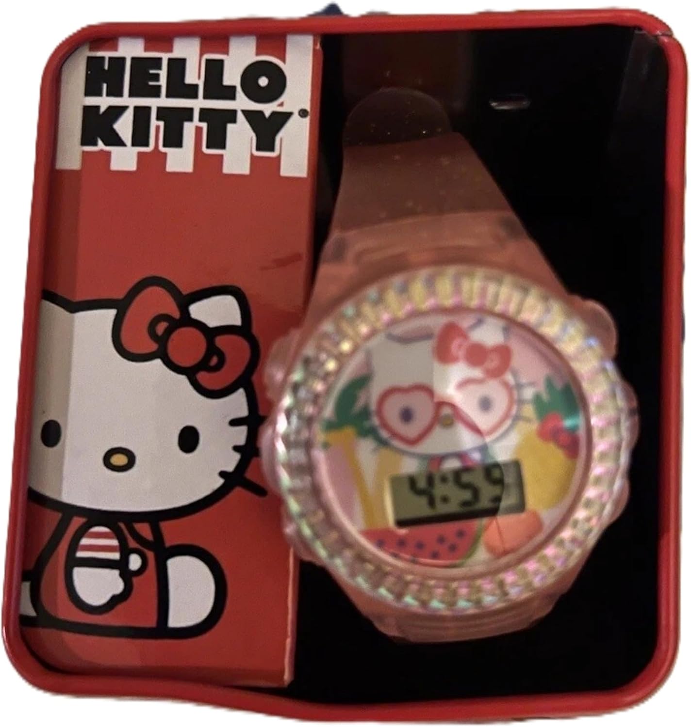 Sanrio Hello Kitty Kids LCD Watch – Pink Glitter Strap, Transparent Case, Iridescent Bezel, Digital Display, Cute Floral Printed Dial, Adjustable Fit, Perfect for Girls – Fits Wrists 5.5” to 8” - Image 5