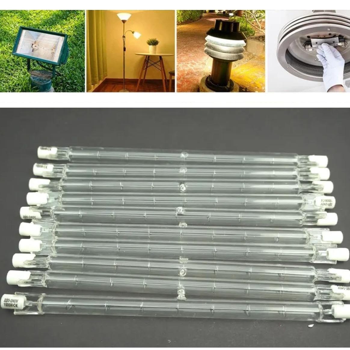 R7s Halogenbirne 254mm (10 Zoll), 10 Stück 2700k warmweiß, dimmbares doppelseitiges J-Typ-Röhrenlicht (1500W/254mm-230V)