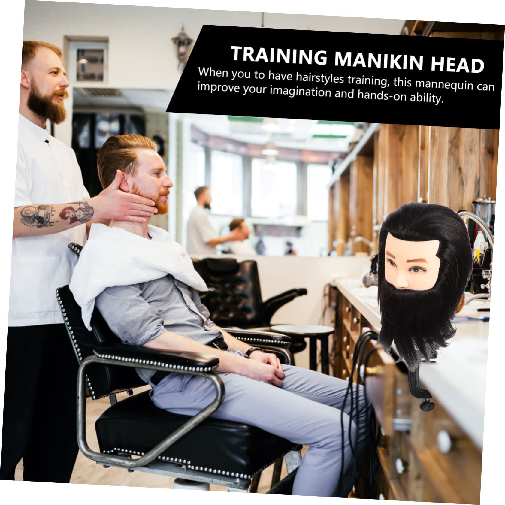Trainingskopf Herren Echthaar Frisierkopf mit Bart Mittlere Hitzebeständig Realistische Details für Friseurschüler Hairstyling Übung und Bartpflege