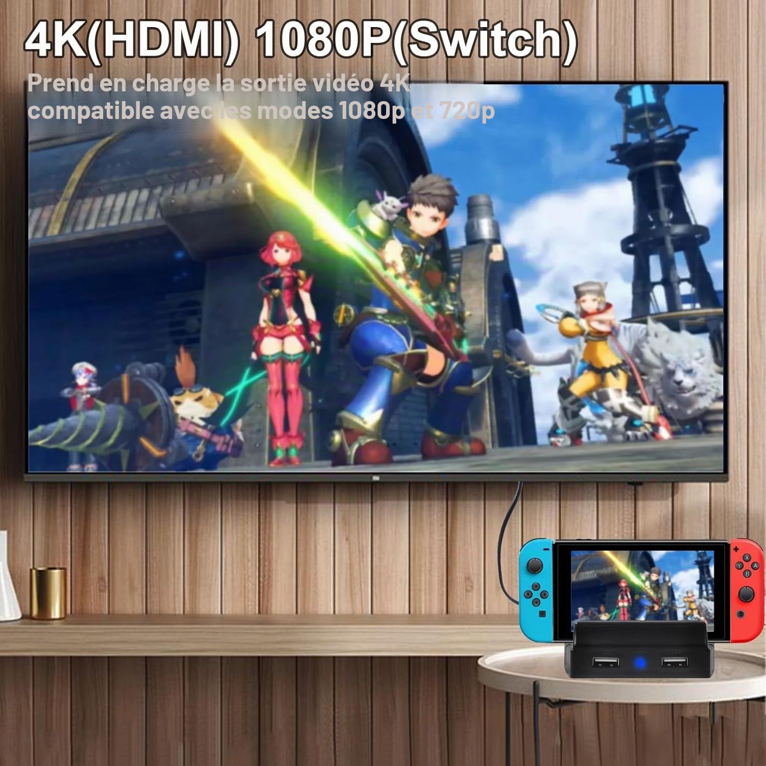 PowerLead Switch Dock pour Nintendo Switch OLED - Station d'accueil portable HDMI 4K - Adaptateur TV de voyage avec support de charge haute vitesse et port USB-C