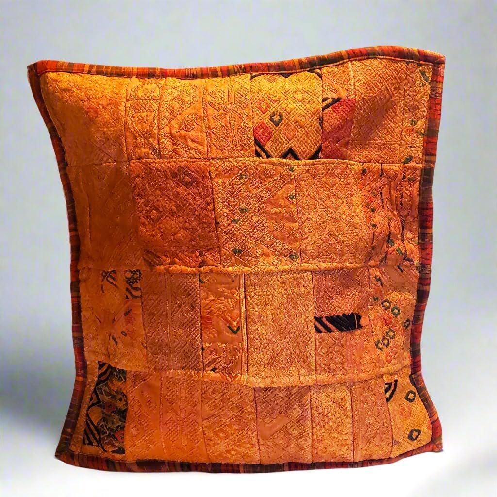 Sun-Kissed Amber Guatemalan Patchwork Mixed Huipile Guatemalan Throw Pillow Cover