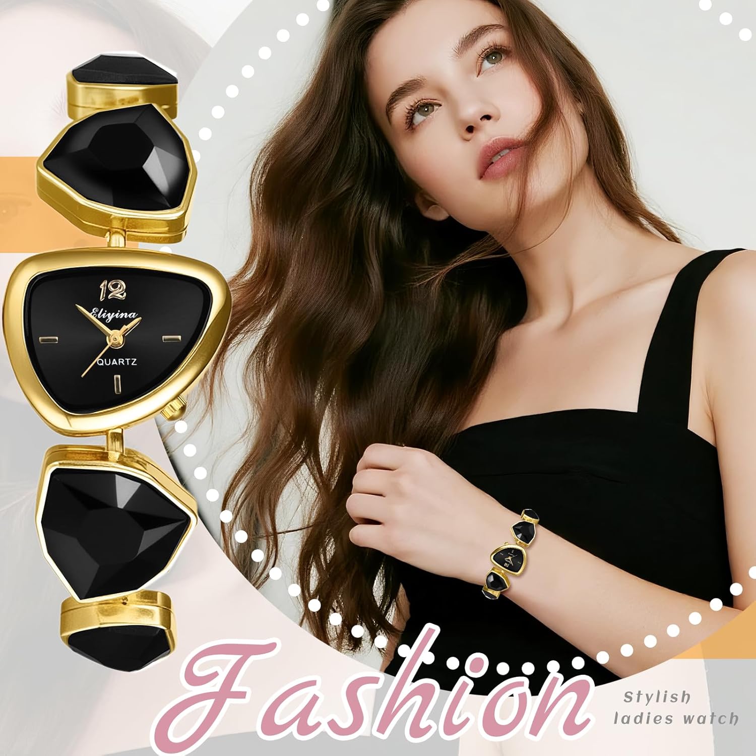 Avaner Women's Bracelet Wrist Watches: Ladies Vintage Retro Colorful Rhinestones Triangular Gold Tone Elegant Analog Quartz Watch - Image 5