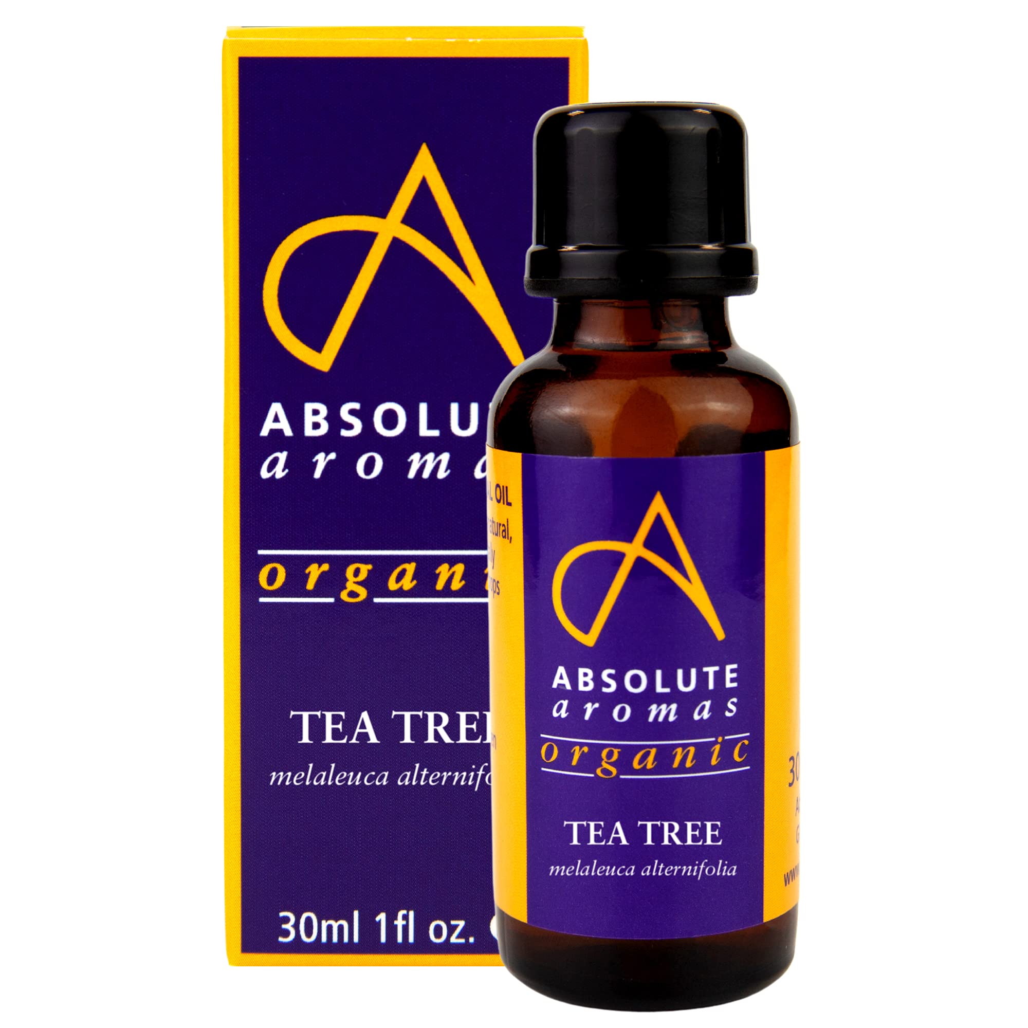 Absolute AromasOrganic Tea Tree Essential Oil 30ml - Pure, Natural, Undiluted, Cruelty Free and Vegan – for Aromatherapy, Diffusers and Face, Hair, Skin and Nail Care
