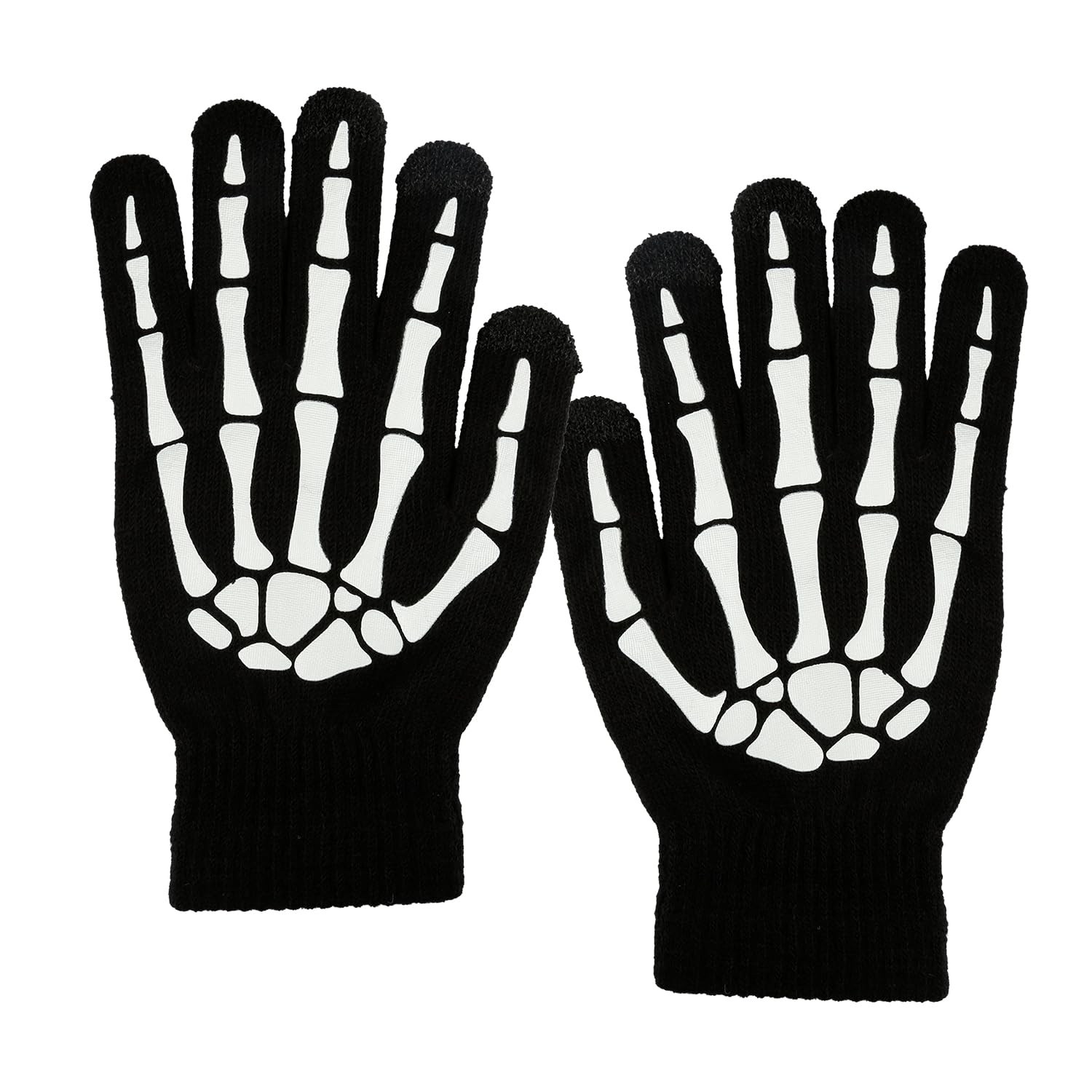 Tabanzhe 1 Pair Halloween Glow Skeleton Gloves,Glow in The Dark Full Finger Gloves Luminous Winter Warm Gloves Dress Up Accessories for Halloween Theme Party Cosplay Props